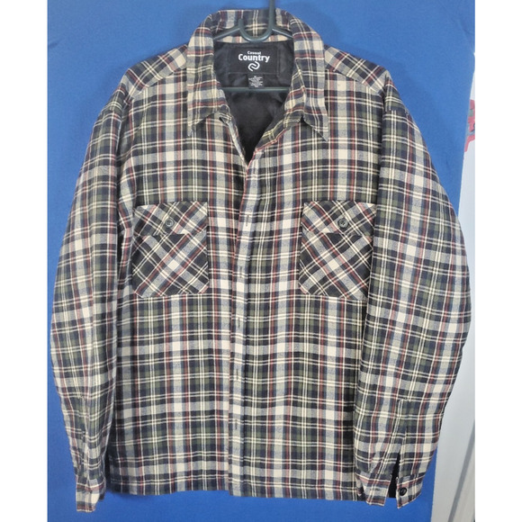 Casual Other - Casual Country Insulated Flannel Button Front Shirt Black & Gray Plaid Men's M